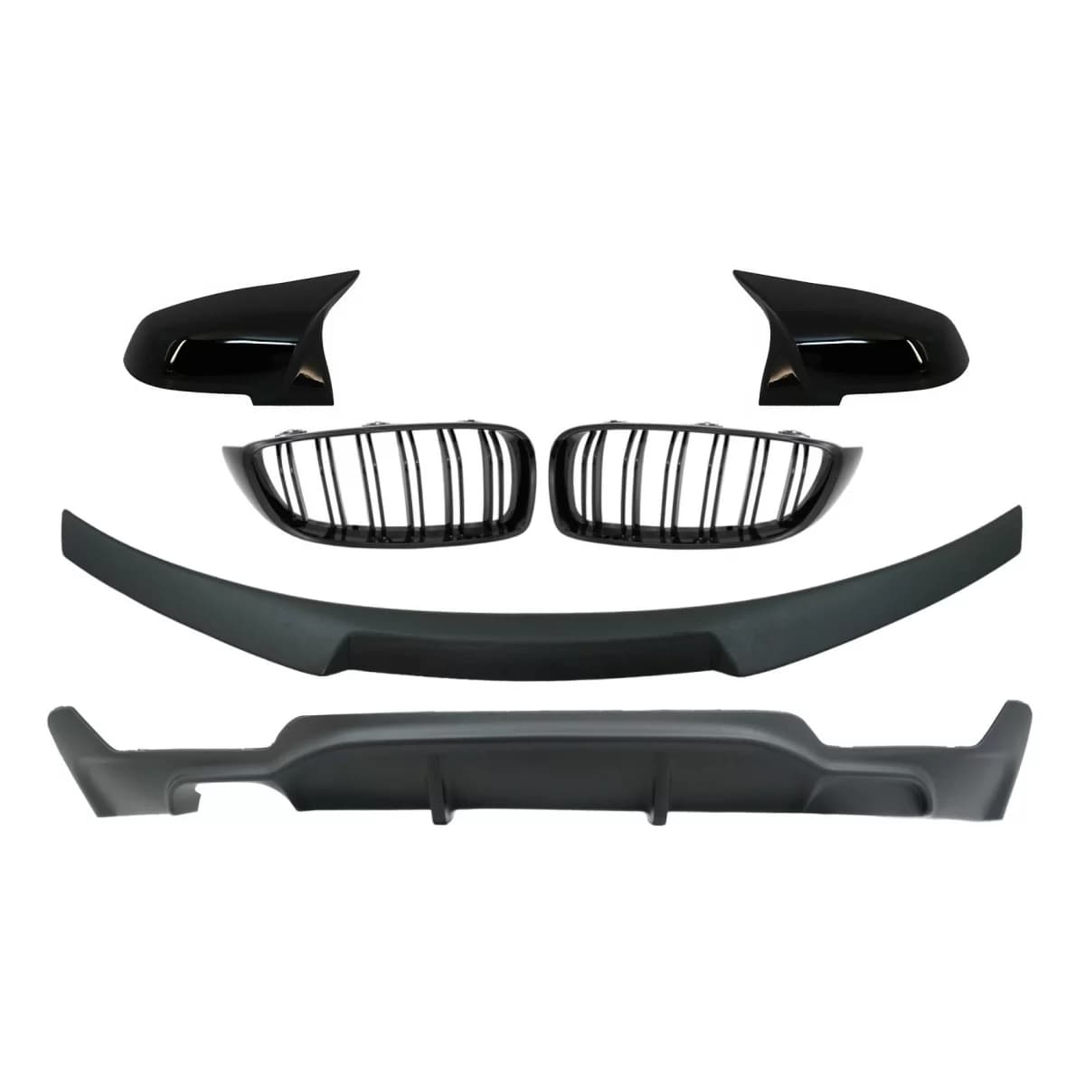 Conversion Package to M Performance Design Central Kidney Grilles With Trunk Spoiler and Mirror Covers suitable for BMW 4 Series Coupe F32 (2013-up) Air Diffuser Matte Black
