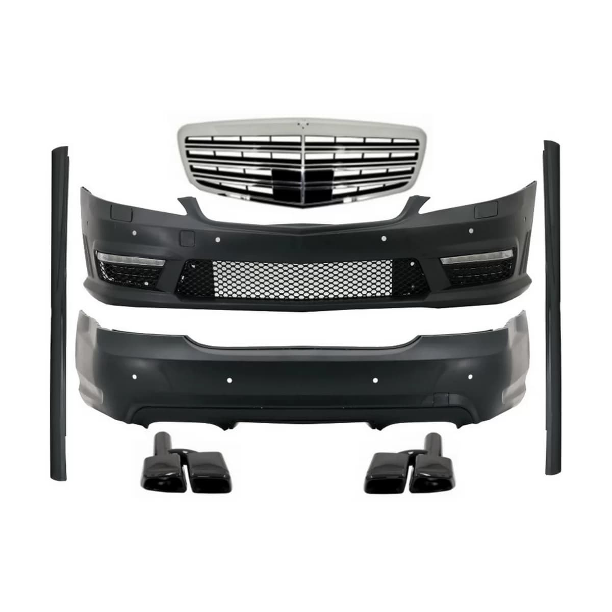 Complete Body Kit suitable for Mercedes S-Class W221 (2005-2011) LWB with Front Grille Chrome and Exhaust Muffler Tips Black
