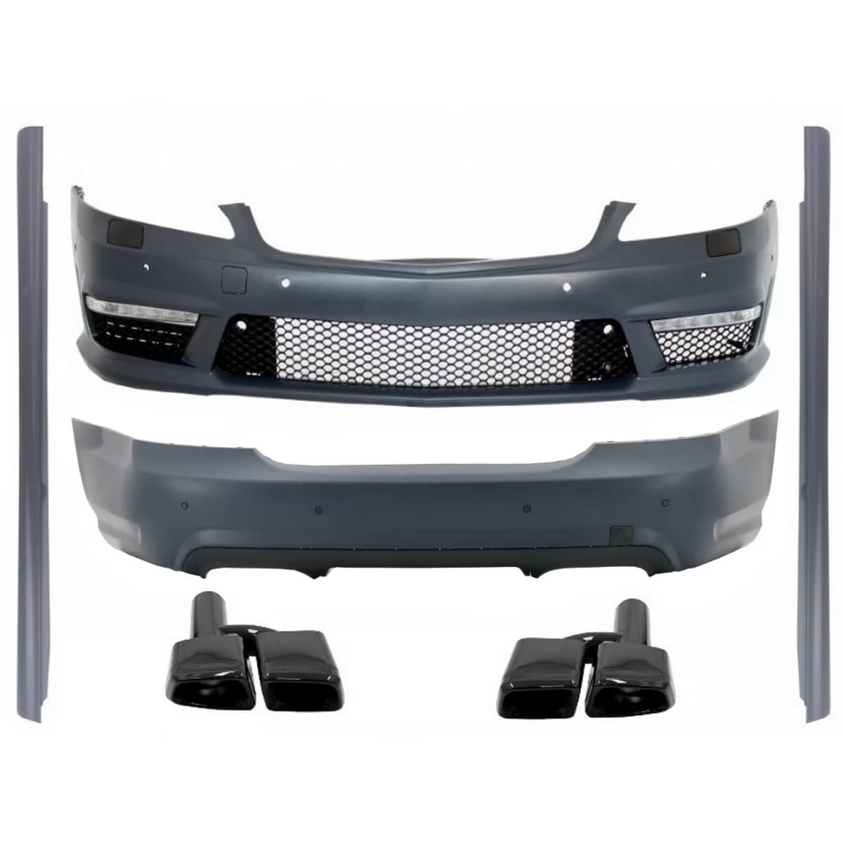 Body Kit suitable for Mercedes S-Class W221 (2005-2011) S63 S65 Design with Exhaust Muffler Tips Black Edition