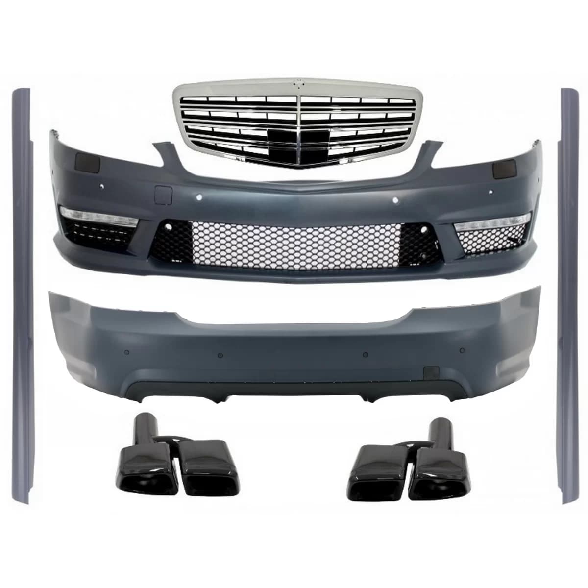 Body Kit suitable for Mercedes W221 S-Class (2005-2011) S63 S65 Design with Front Grille and Exhaust Muffler Tips