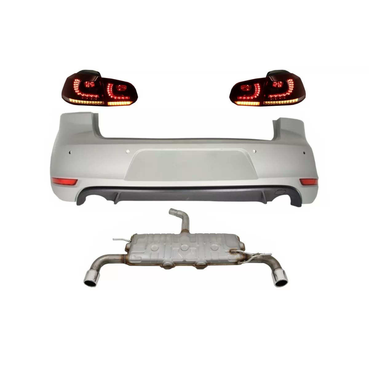 Rear Bumper suitable for VW Golf 6 VI (2008-2012) with Exhaust System and Taillights FULL LED Dynamic Sequential Turning Light GTI Design