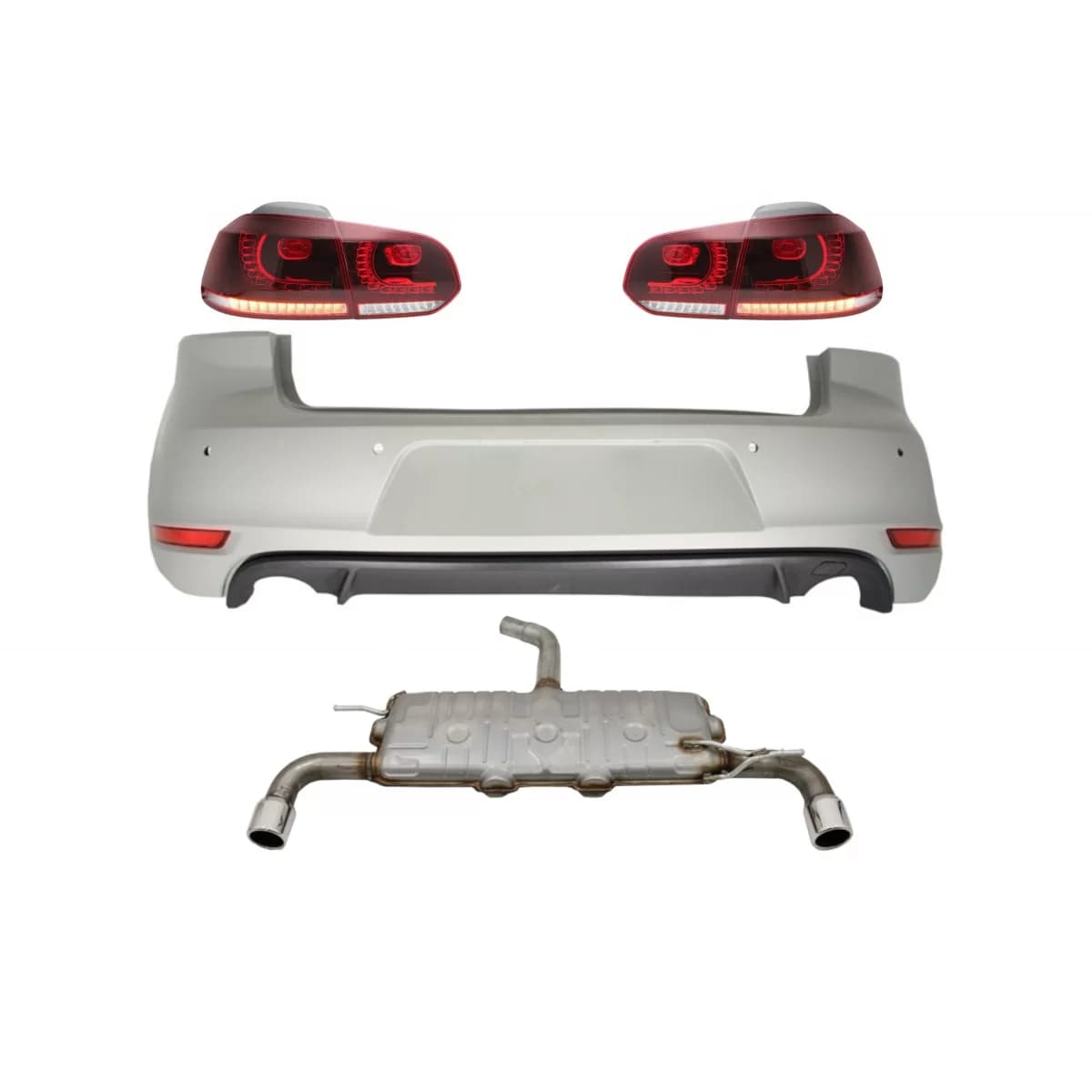 Rear Bumper suitable for VW Golf 6 VI (2008-2012) with Exhaust System and Taillights FULL LED Cherry Red GTI Design