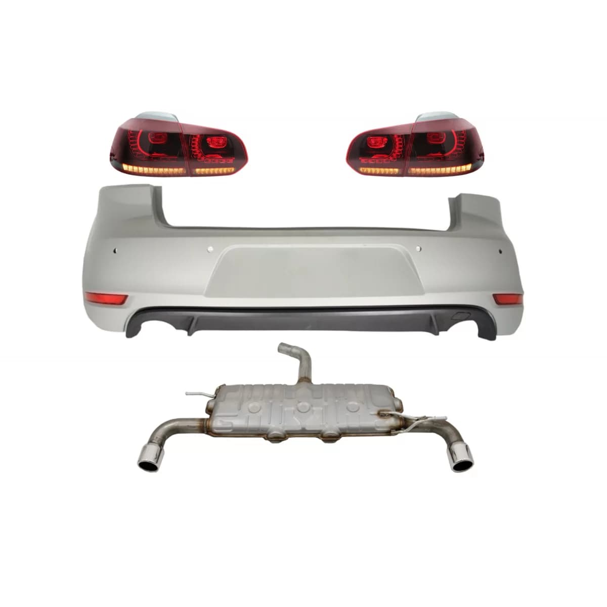 Rear Bumper suitable for VW Golf 6 VI (2008-2012) with Exhaust System and Taillights FULL LED Dynamic Sequential Turning Light GTI Design