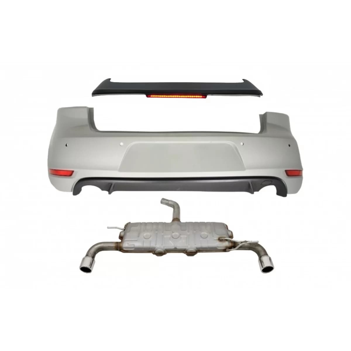Rear Bumper Roof Spoiler with LED Brake Light suitable for VW Golf 6 VI (2008-2012) and Exhaust System GTI Design