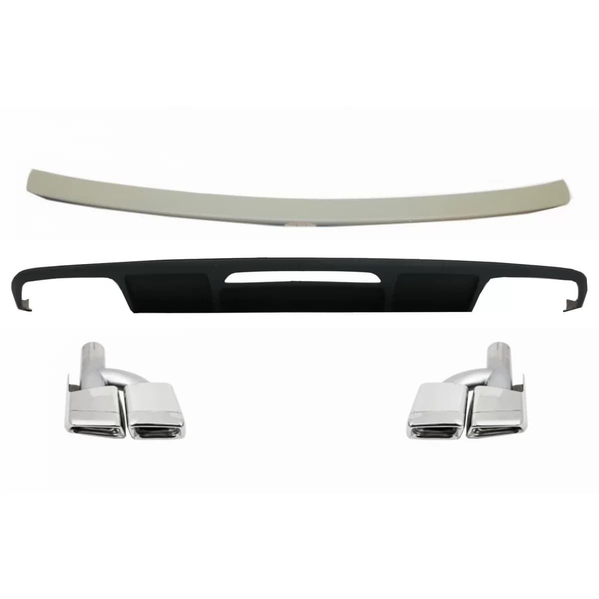 Rear Bumper Diffuser suitable for Mercedes CLS Sedan W218 (2011-2017) Trunk Spoiler and Exhaust Muffler Tips Tail Pipes Only for AMG Sport Line