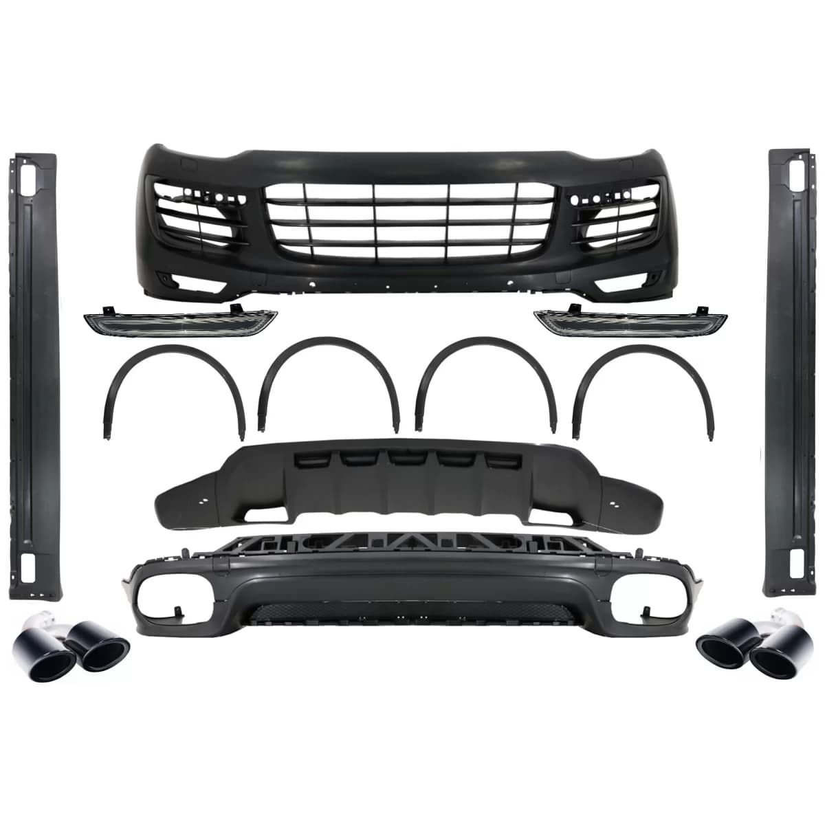 Complete Body Kit suitable for Porsche Cayenne Facelift (2014-2017) GTS Design with Exhaust Muffler Tips Glossy Black