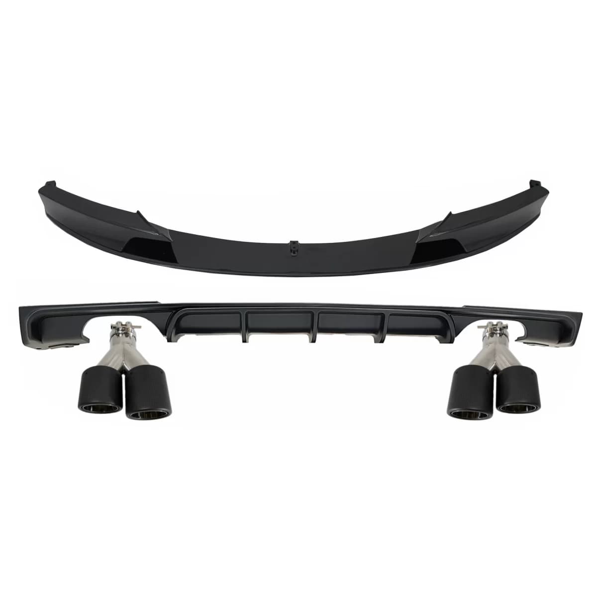 Front Spoiler LIp with Valance Diffuser Double Outlet and Exhaust Muffler Tips suitable for BMW 3 Series F30 F31 (2011-up) M Design