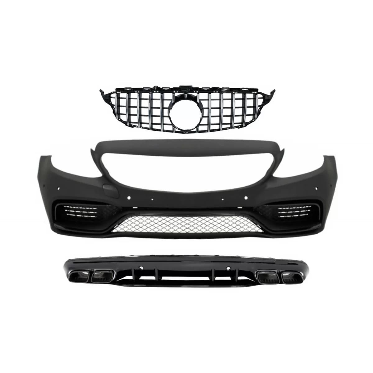 Front Bumper Grille and Air Diffuser suitable for Mercedes C-Class W205 S205 (2014-2018) C63 Design