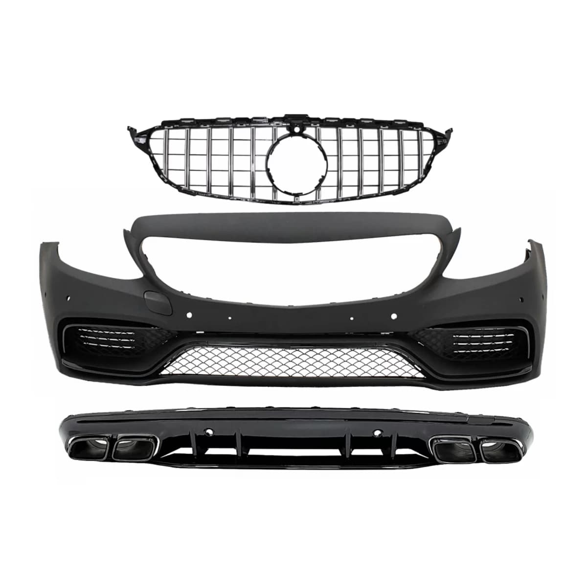 Front Bumper suitable for Mercedes C-Class W205 S205 (2014-2018) with Grille and Diffuser C63 Design