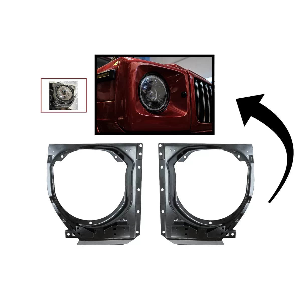 Headlight Support Mounting Brackets suitable for Mercedes W463 G-Class (1990-2006) Upgrade to (2007-2018)