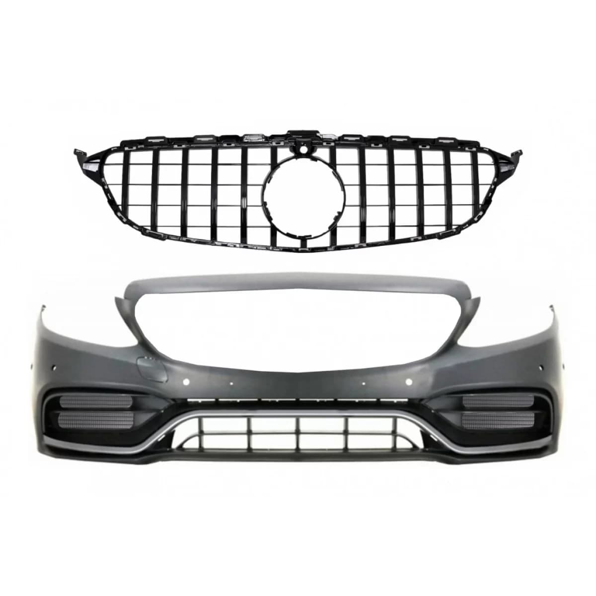 Front Bumper with Grille Black suitable for Mercedes C-Class W205 S205 C205 A205 (2014-2018) C63 GT-R Design