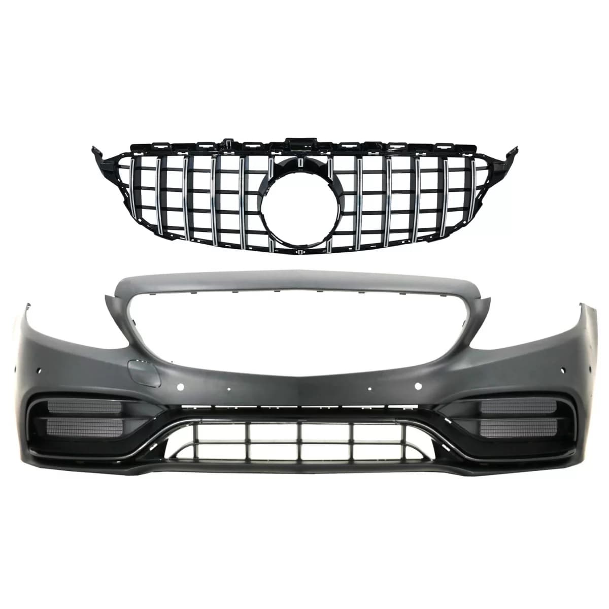 Front Bumper with Grille Chrome without 360 Camera suitable for Mercedes C-Class W205 S205 A205 C205 (2014-2018) C63 Design