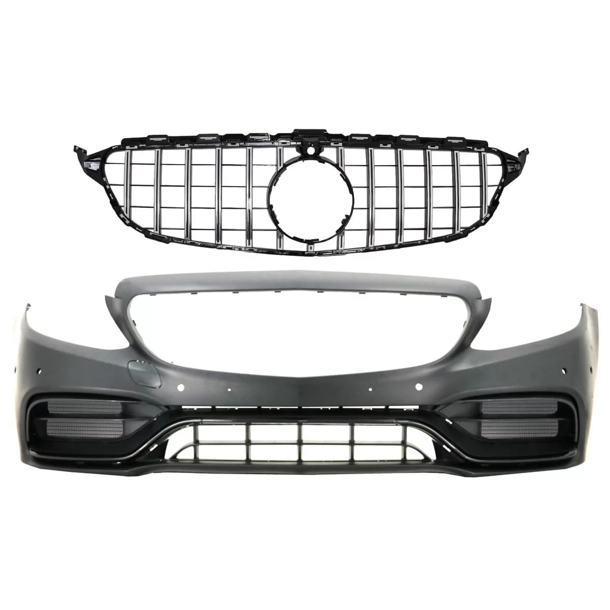Front Bumper with Chrome Grille suitable for Mercedes C-Class W205 S205 A205 C205 (2014-2018) C63 Design