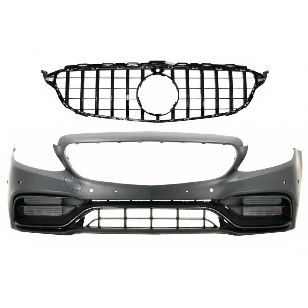 Front Bumper with Grille Black suitable for Mercedes C-Class W205 S205 A205 C205 (2014-2018) C63 Design