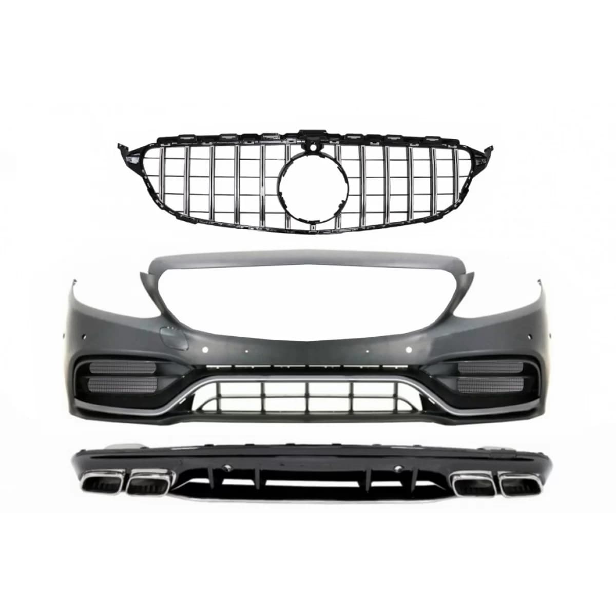 Front Bumper & Grille with Diffuser and Tips suitable for Mercedes C-Class W205 S205 AMG Sport Line (2014-2020) C63S Design