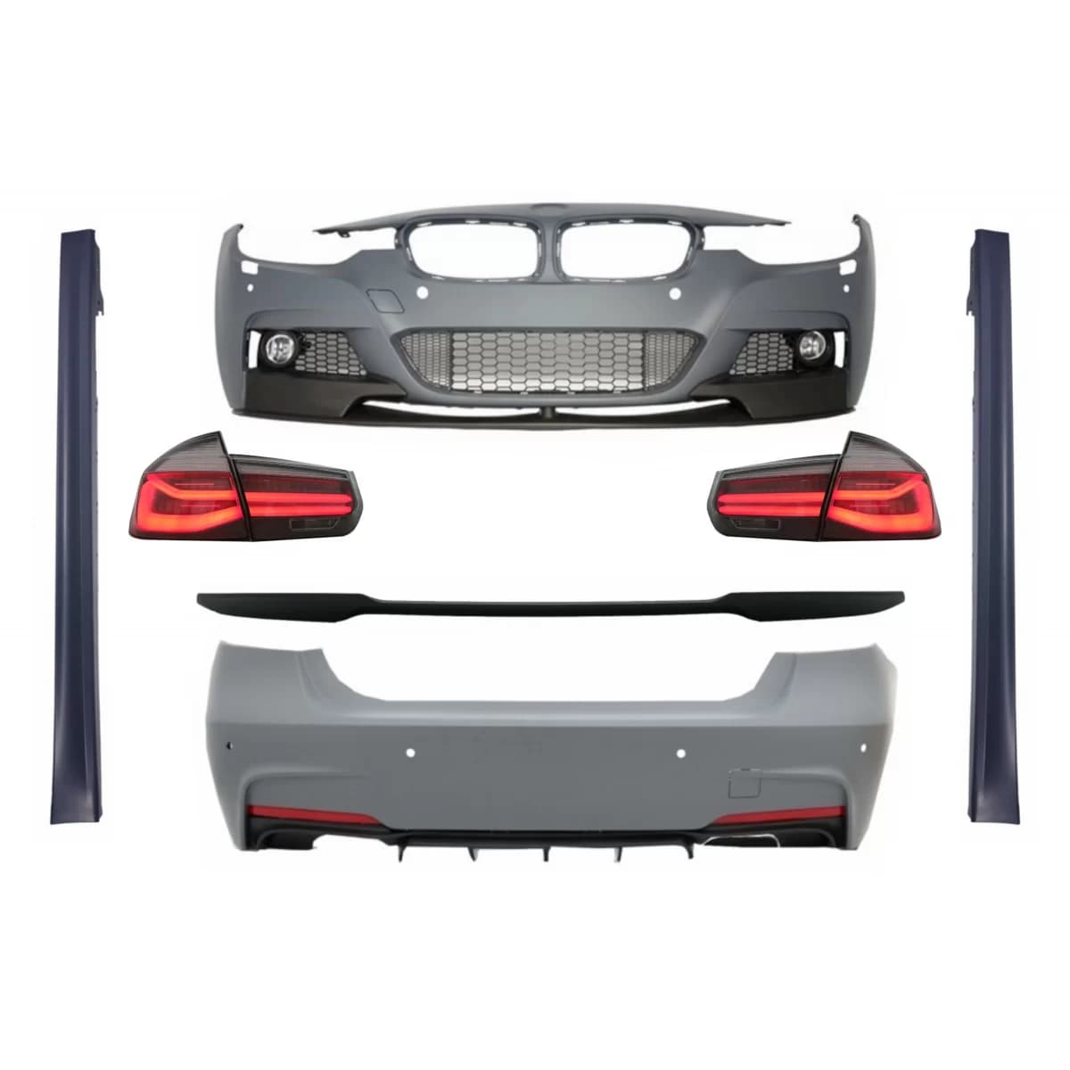 Complete Body Kit suitable for BMW 3 Series F30 (2011-2019) with Trunk Spoiler and LED Taillights Dynamic Sequential Turning Light M-Performance Design
