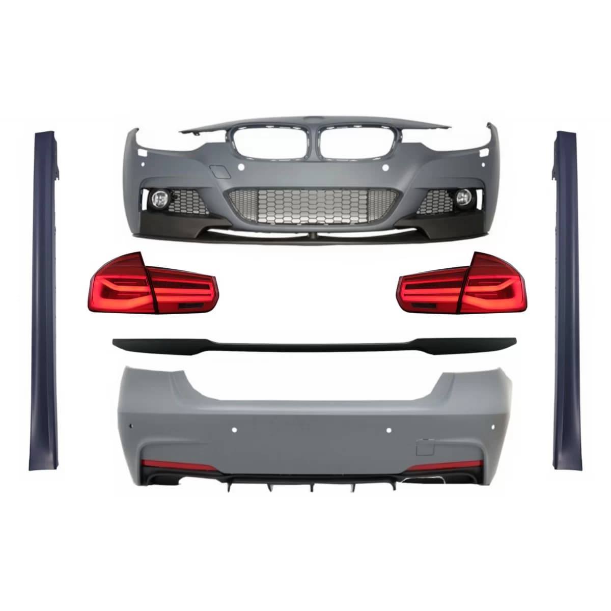 Complete Body Kit suitable for BMW 3 Series F30 (2011-2019) with Trunk Spoiler and LED Taillights Dynamic Sequential Turning Light M-Performance Design