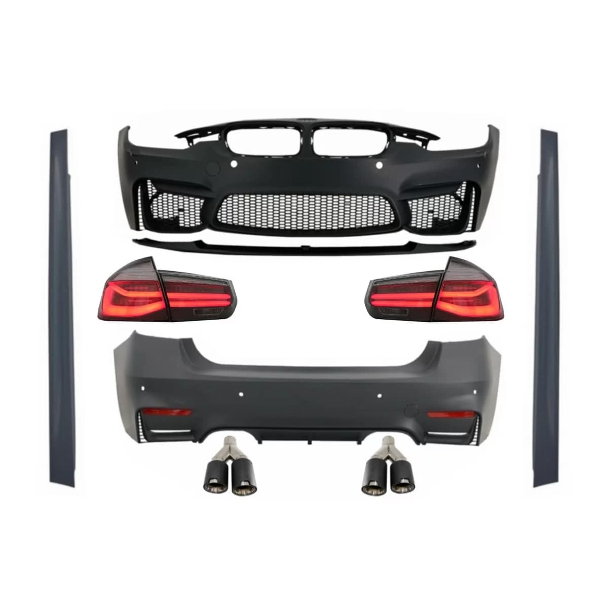 Body Kit with Dual Twin Exhaust Muffler Tips suitable for BMW 3 series F30 (2011-2019) and LED Taillights Dynamic Sequential Turning Light EVO II M3 CS Design