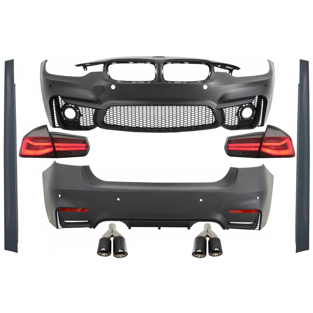 Body Kit suitable for BMW 3 Series F30 (2011-2019) with LED Taillights Dynamic Sequential Turning Light EVO II M3 CS Design with Dual Twin Exhaust Muffler Tips Carbon