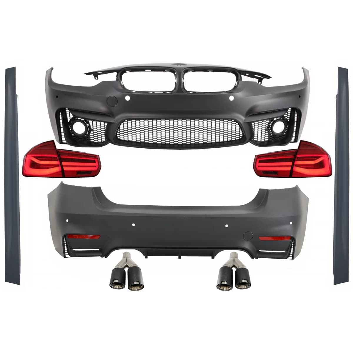 Body Kit suitable for BMW 3 Series F30 (2011-2019) with LED Taillights Dynamic Sequential Turning Light and Dual Twin Exhaust Muffler Tips Carbon