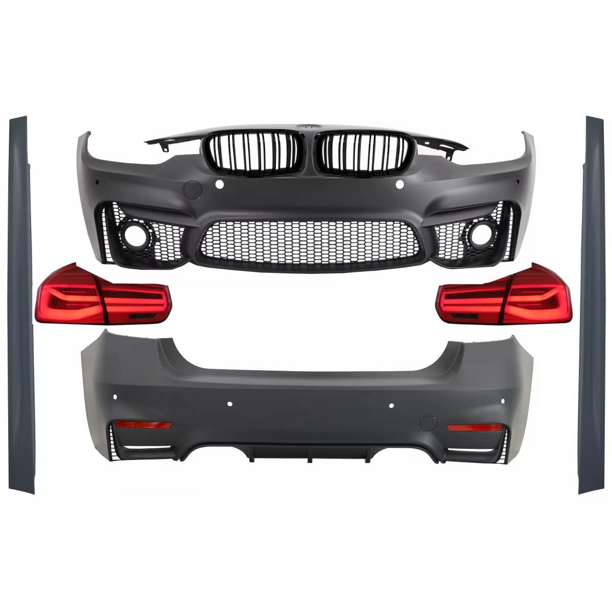 Body Kit suitable for BMW 3 series F30 (2011-2019) with LED Taillights Dynamic Sequential Turning Light EVO II M3 CS Design and Kidney Grilles Double Stripe M Design Piano Black