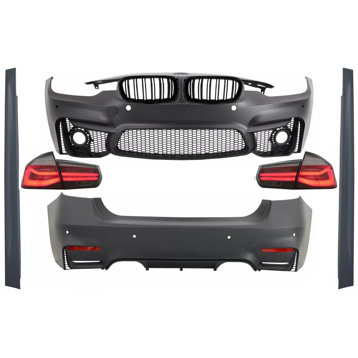 Body Kit suitable for BMW 3 Series F30 (2011-2019) with LED Taillights Dynamic Sequential Turning Light EVO II M3 CS Design and Kidney Grilles Double Stripe M Design Piano Black