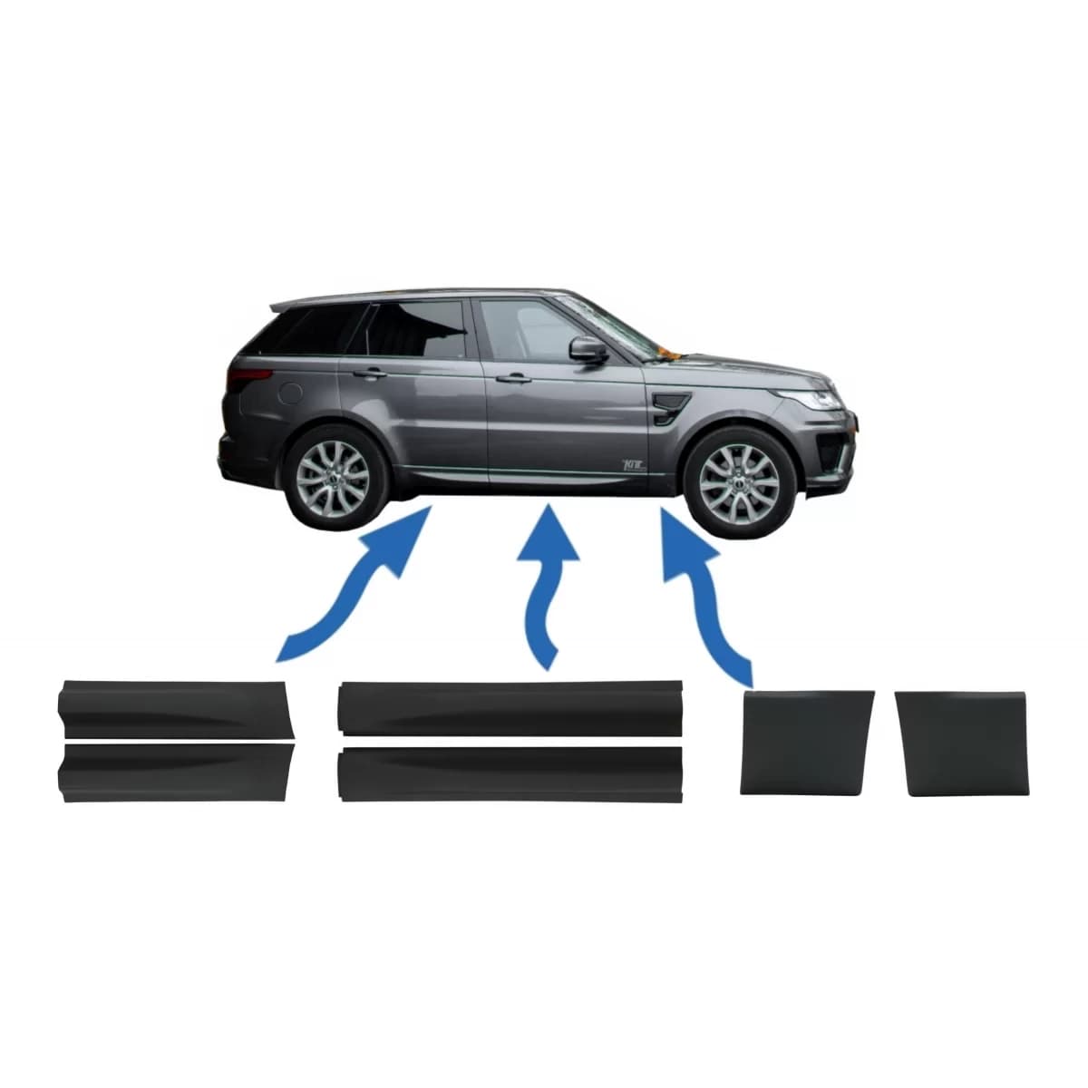 Front and Rear Lower Door Moldings & Front Lower Fender Moldings suitable for Land Rover Sport L494 (2013-up) Black