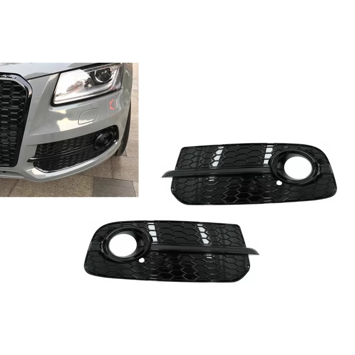 Fog Lamp Covers Side Grilles suitable for Audi Q5 SUV 8R Facelift (2012-2016) Full Black RS Design