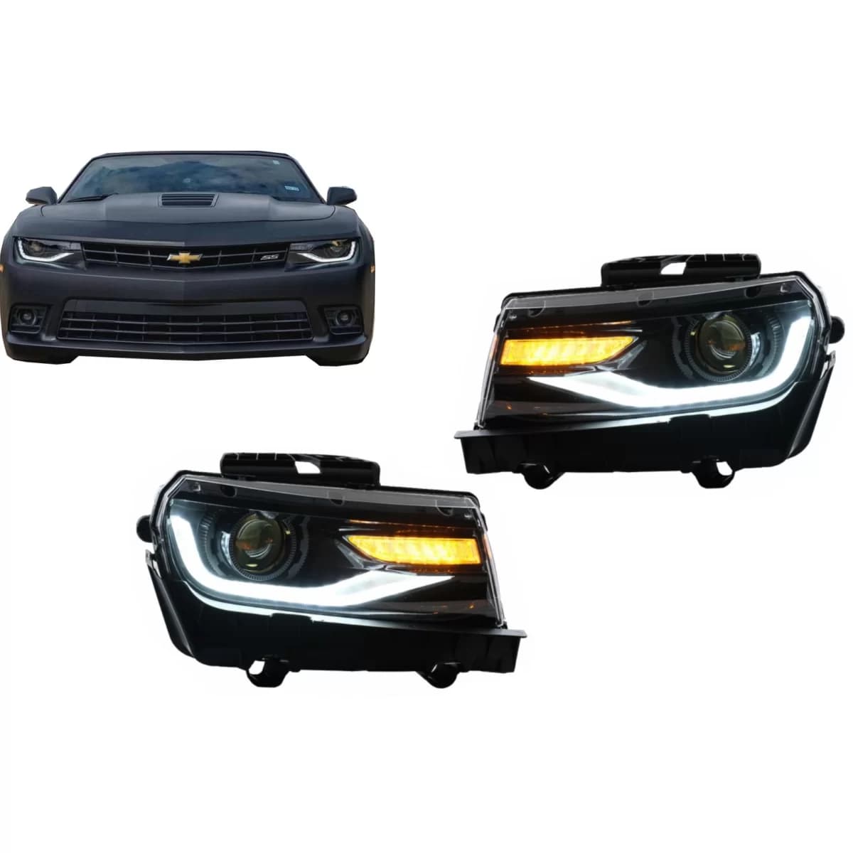 Headlights LED DRL suitable for Chevrolet Camaro Mk5 Facelift (2014-2015) Sequential Amber Dynamic Turning Lights Conversion to 2016+ Look