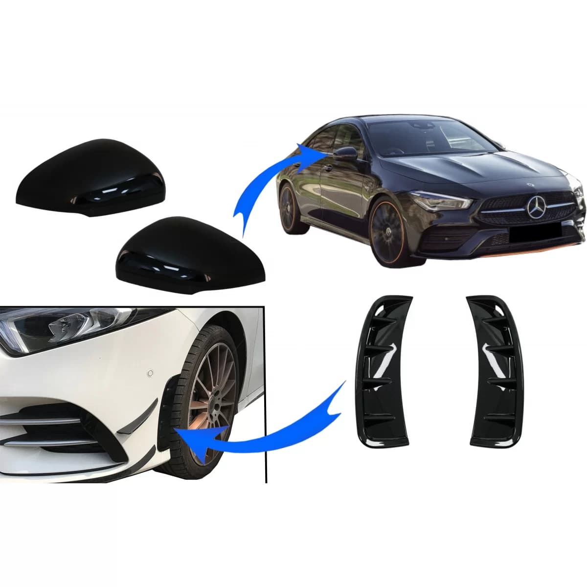 Mirror Cover with Side Vents Front Bumper suitable for Mercedes A-Class W177 (05.2018-2022) V177 (09.2018-2022) Night Package Look