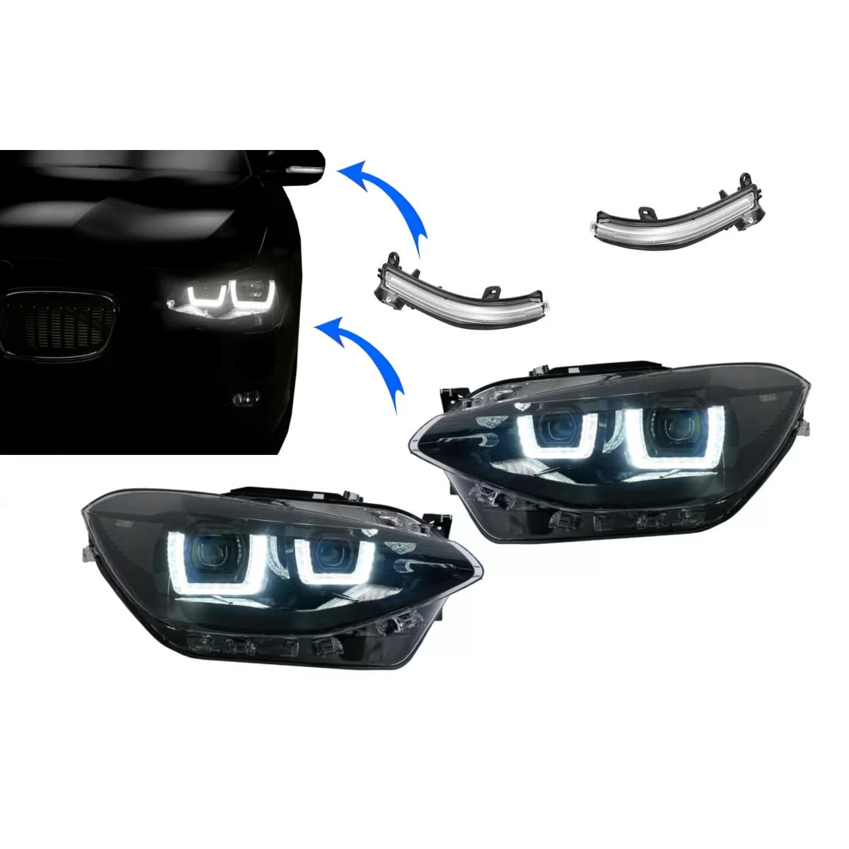 Osram LEDriving Full LED Headlights suitable for BMW 1 Series F20 F21 (06.2011-03.2015) with Osram Full LEDriving Mirror Indicators Dynamic Sequential Turning Lights