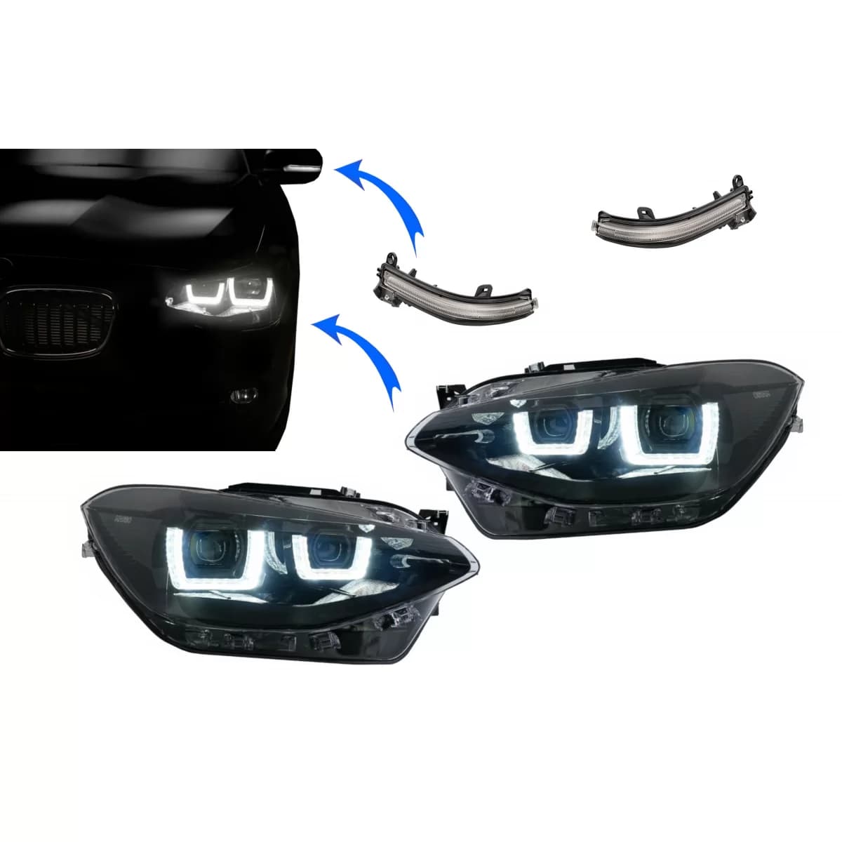 Osram LEDriving Full LED Headlights suitable for BMW 1 Series F20 F21 (06.2011-03.2015) with Osram Full LEDriving Mirror Indicators Dynamic Sequential Turning Lights