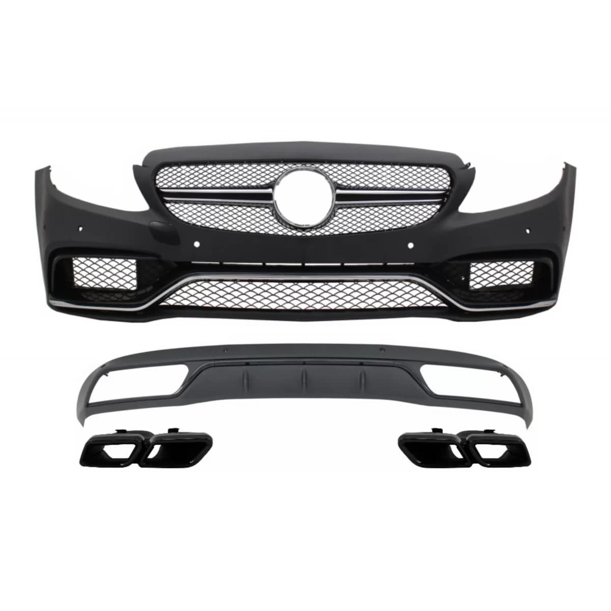Front Bumper & Diffuser with Muffler Tips Black suitable for Mercedes C-Class W205 S205 (2014-2018) C63 Design