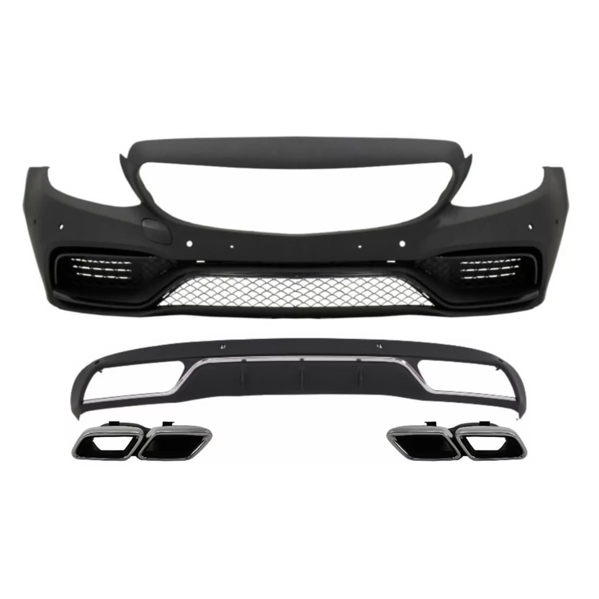 Front Bumper without central grille and Diffuser with Muffler Tips Chrome suitable for Mercedes C-Class W205 S205 (2014-2018) C63 Design