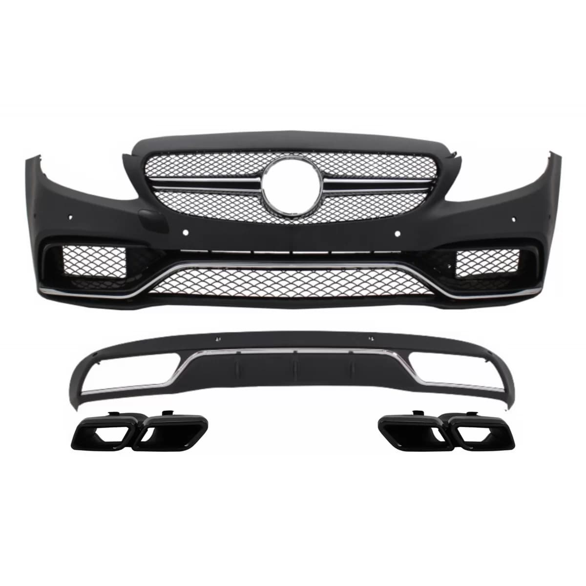 Front Bumper & Diffuser with Muffler Tips suitable for Mercedes C-Class W205 S205 (2014-2018) C63 Design