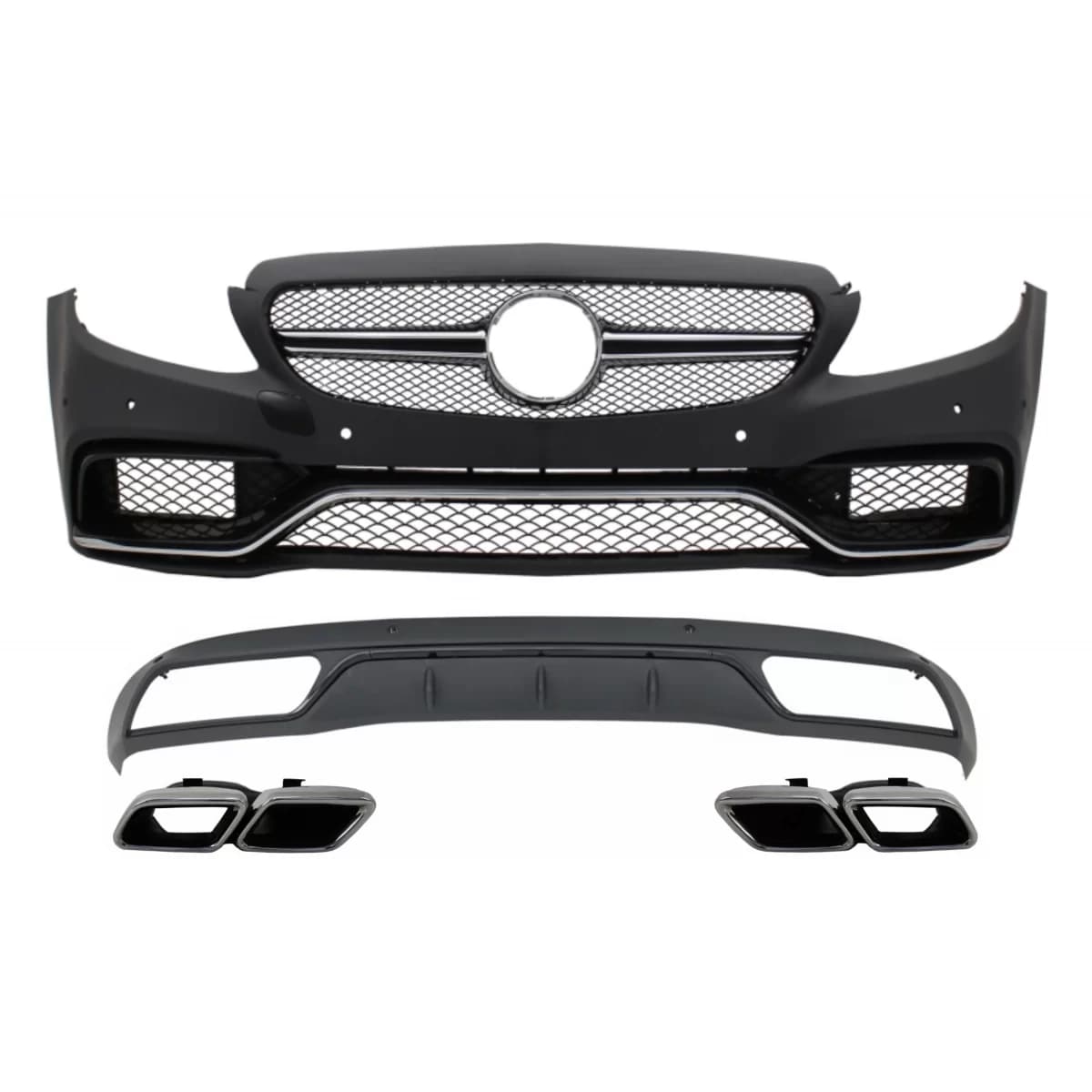 Front Bumper & Diffuser with Muffler Tips Chrome suitable for Mercedes C-Class W205 S205 (2014-2018) C63 Look