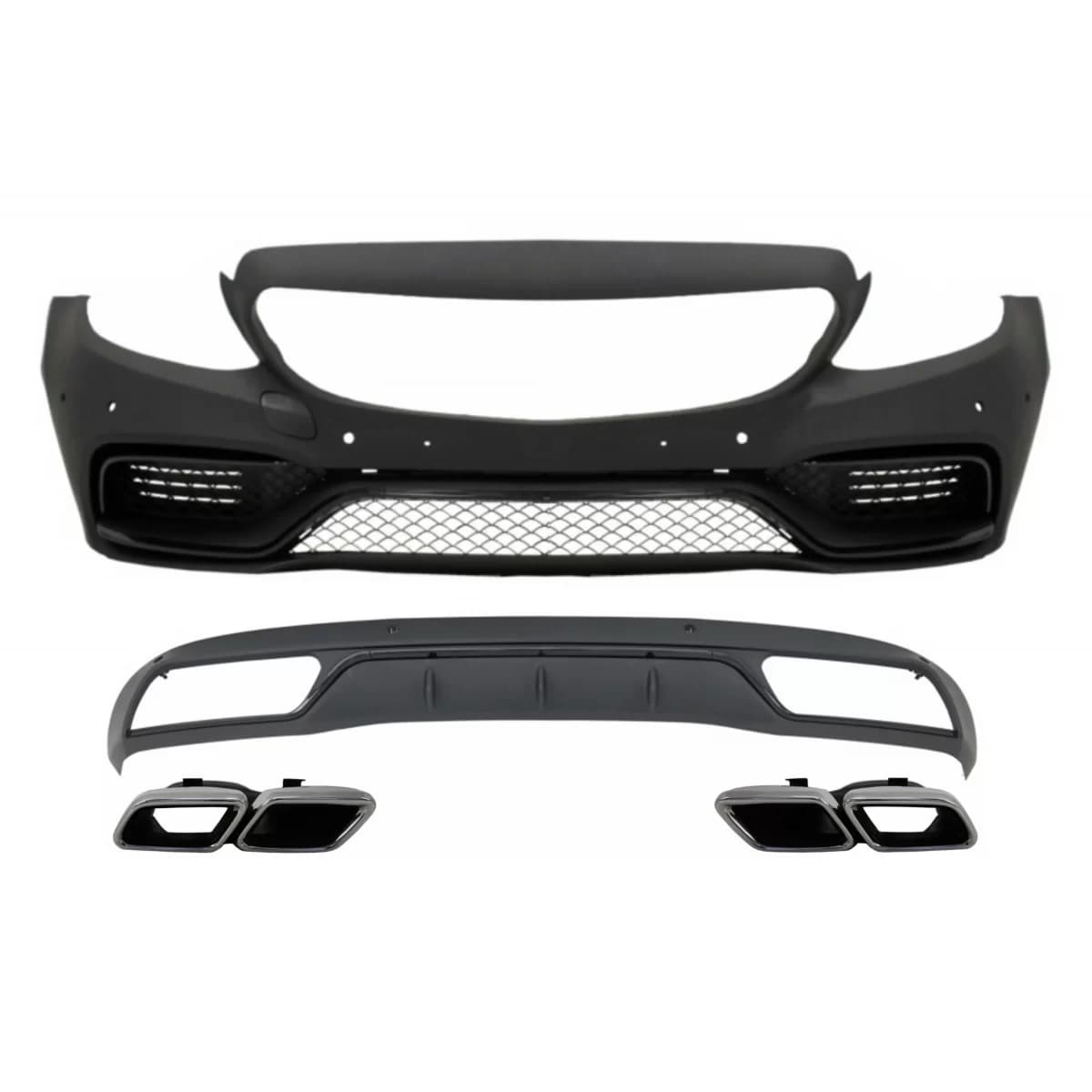 Front Bumper without grille & Diffuser with Muffler Tips Chrome suitable for Mercedes C-Class W205 S205 (2014-2018) C63 Look