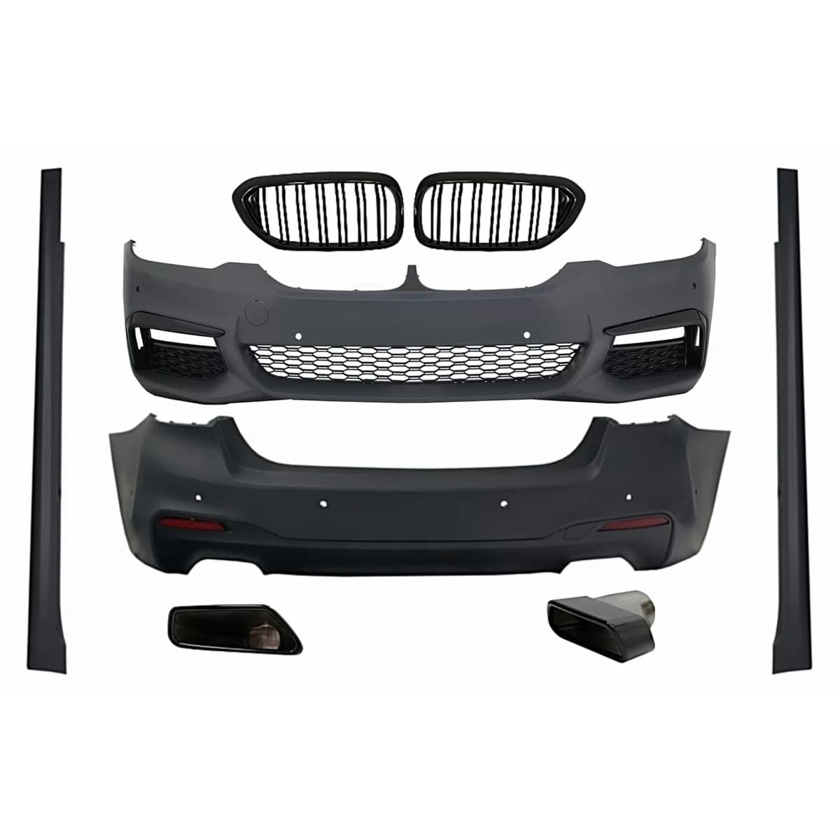 Complete Body Kit with Central Kidney Grilles and Exhaust Muffler Tips suitable for BMW 5 Series G30 (2017-2019) M-Tech Design