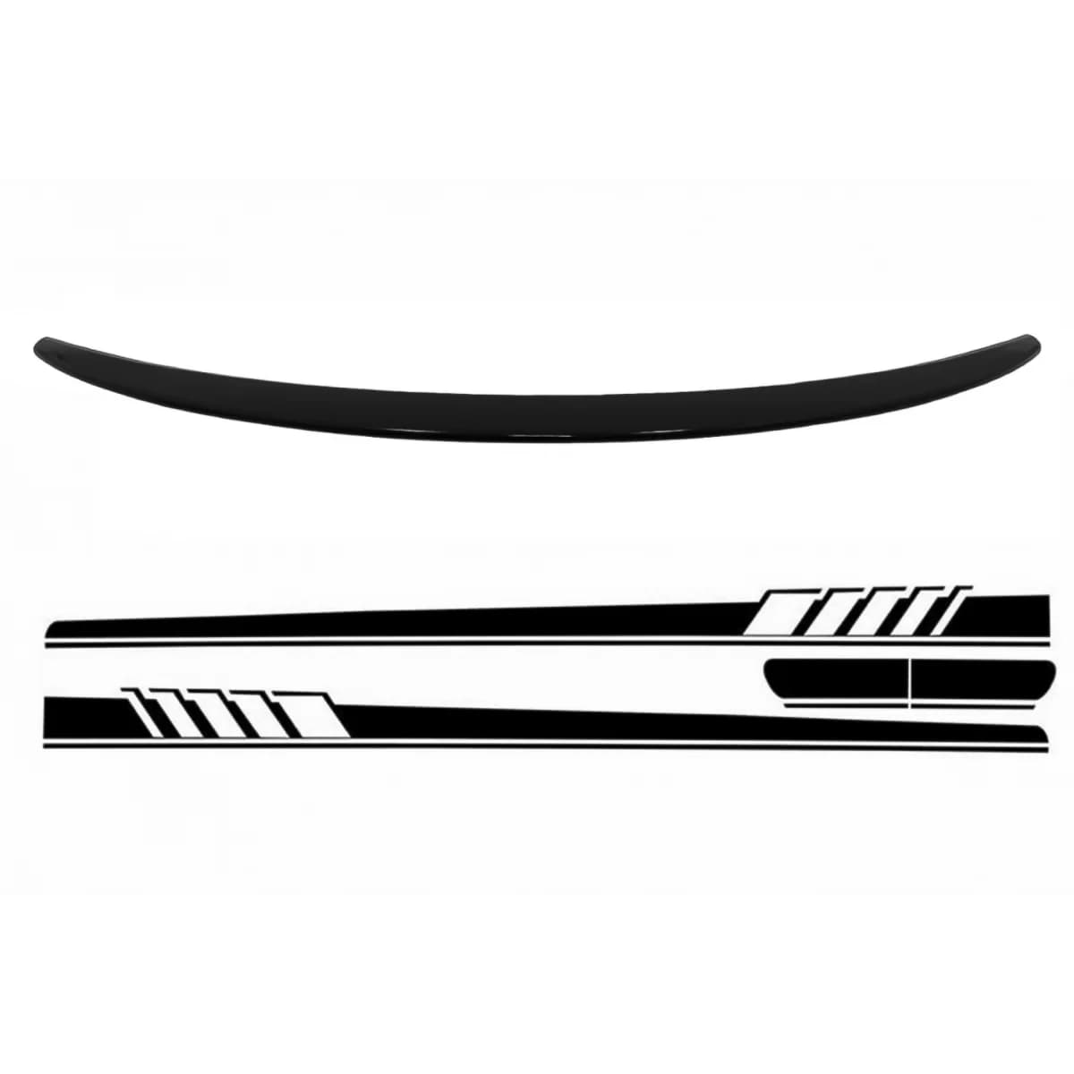 Trunk Boot Spoiler with Side Decals Sticker Vinyl suitable for Mercedes C-Class Coupe C205 (2014-2019) Piano Black