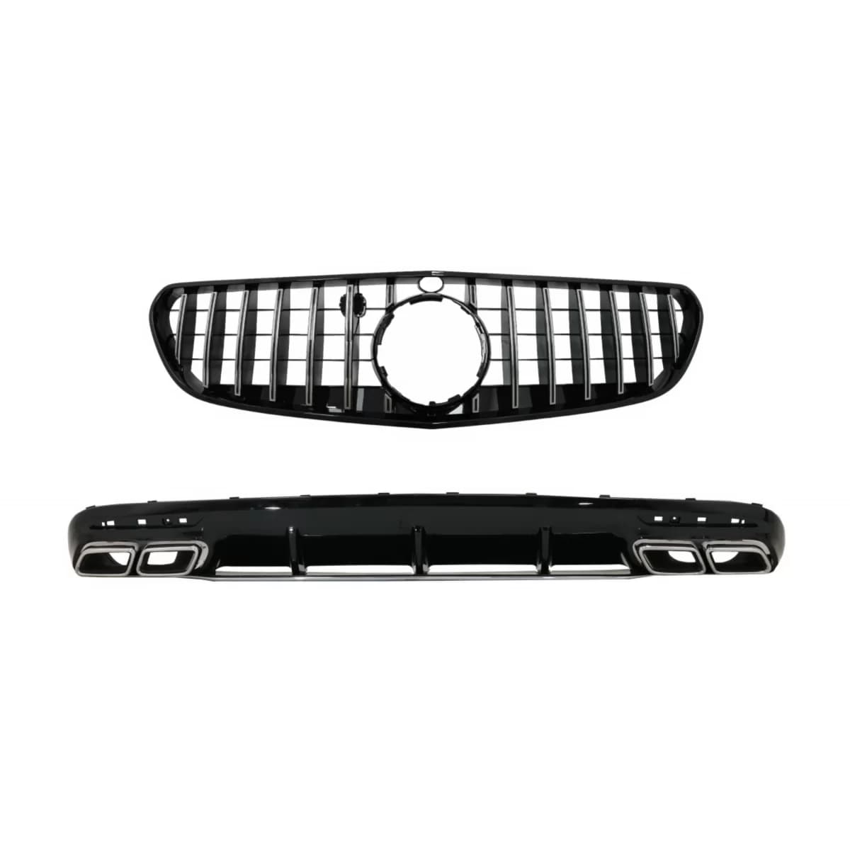 Rear Bumper Air Diffuser with Chrome Muffler Tips and Centrale Grille suitable for Mercedes S-Class C217 Coupe A217 Cabrio (2014-2017) S63 GT-R Design