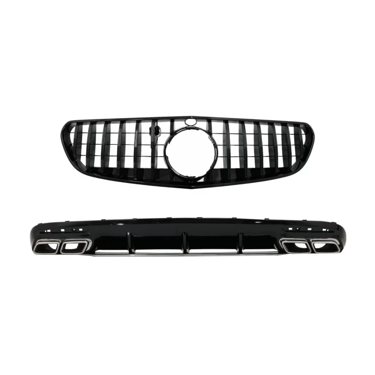 Rear Bumper Air Diffuser with Chrome Muffler Tips and Centrale Grille Black suitable for Mercedes S-Class C217 Coupe A217 Cabrio (2014-2017) S63 GT-R Design