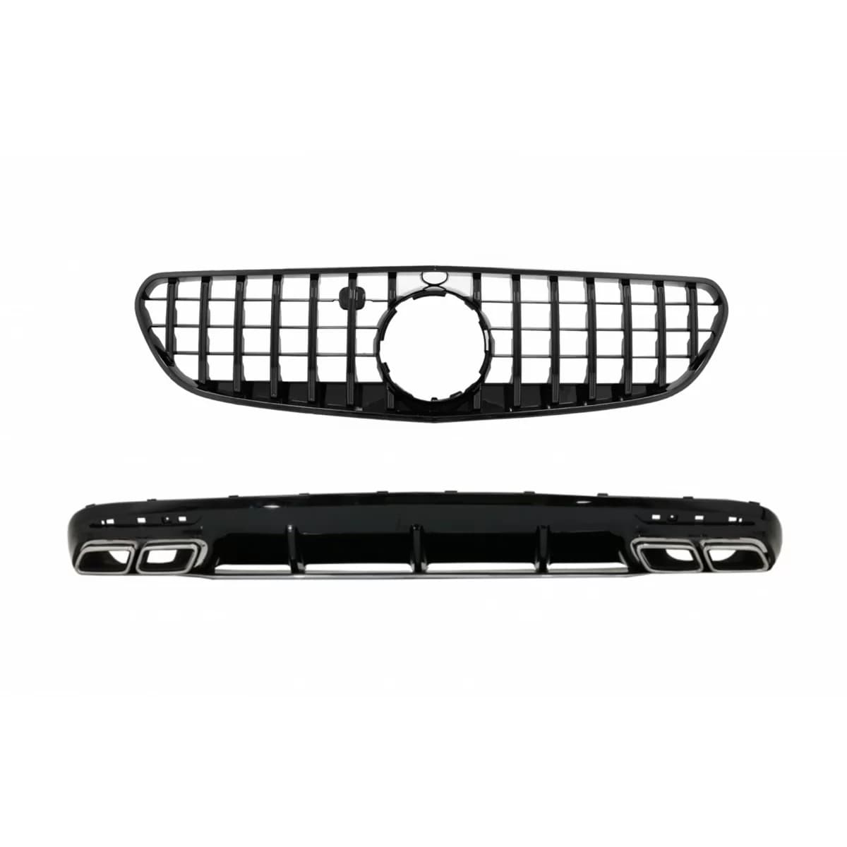 Rear Bumper Air Diffuser with Chrome Muffler Tips and Central Grille Black suitable for Mercedes S-Class C217 Coupe A217 Cabrio (2018-2020) S63 GT-R Design