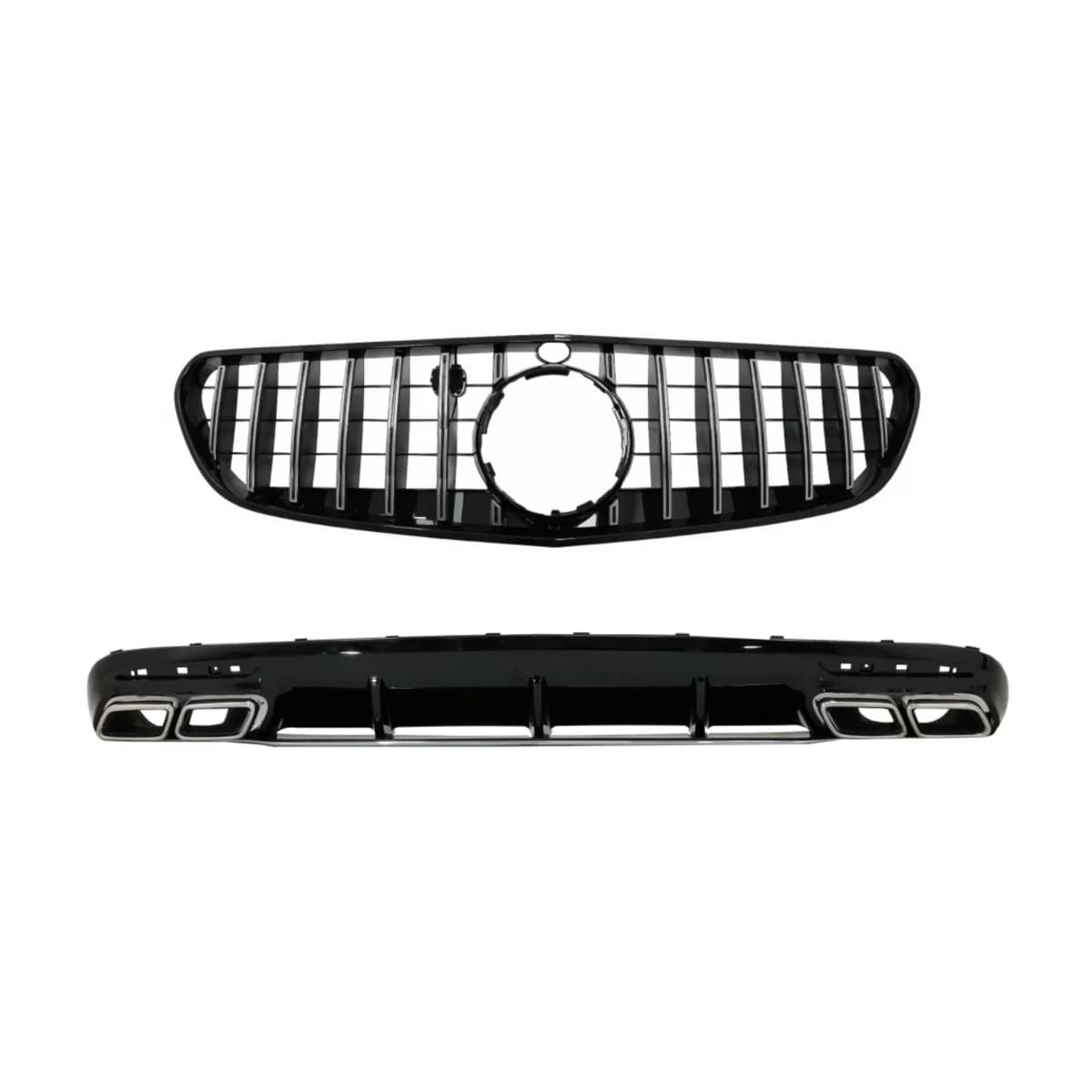 Rear Bumper Air Diffuser with Muffler Tips and Central Grille suitable for Mercedes S-Class C217 Coupe A217 Cabrio (2018-2020) S63 GT-R Design