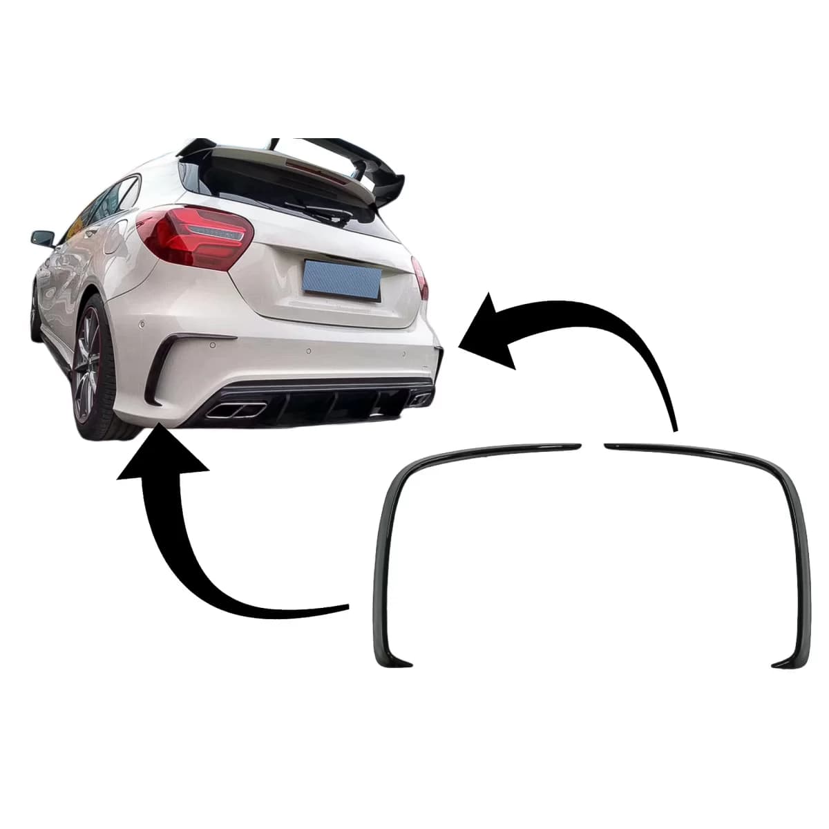 Rear Bumper Flaps Flics Side Fins suitable for Mercedes A-Class W176 (2012-2018) Piano Black