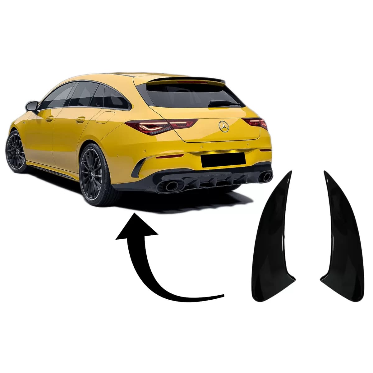 Rear Bumper Flaps Flics Side Fins suitable for Mercedes CLA Shooting Brake X118 CLA Coupe C118 (2019-up) Piano Black CLA 45S Design