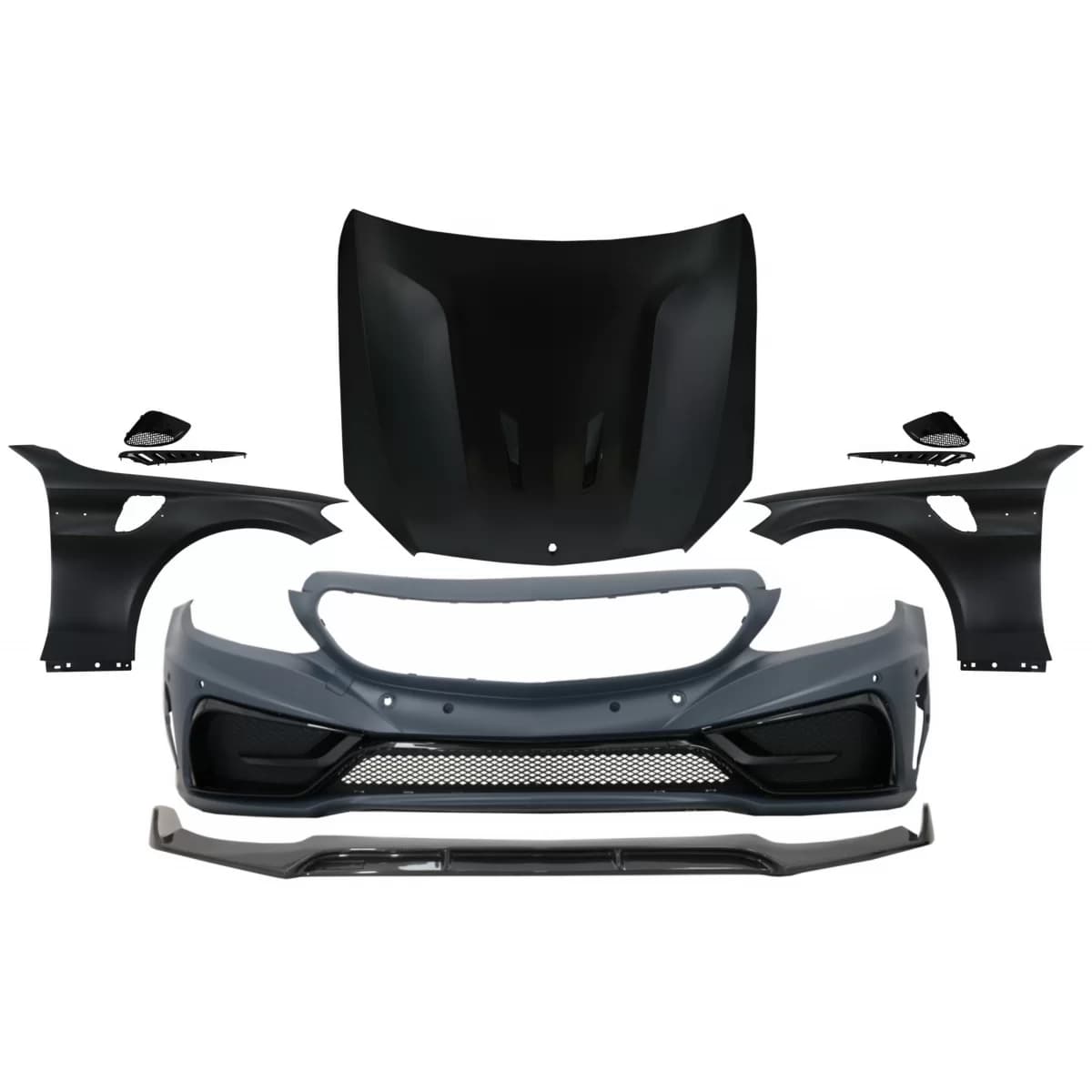 Front Bumper with Lip and Hood Bonnet & Front Fenders Suitable for Mercedes C-Class W205 S205 C205 A205 (2014-2019) GT Design