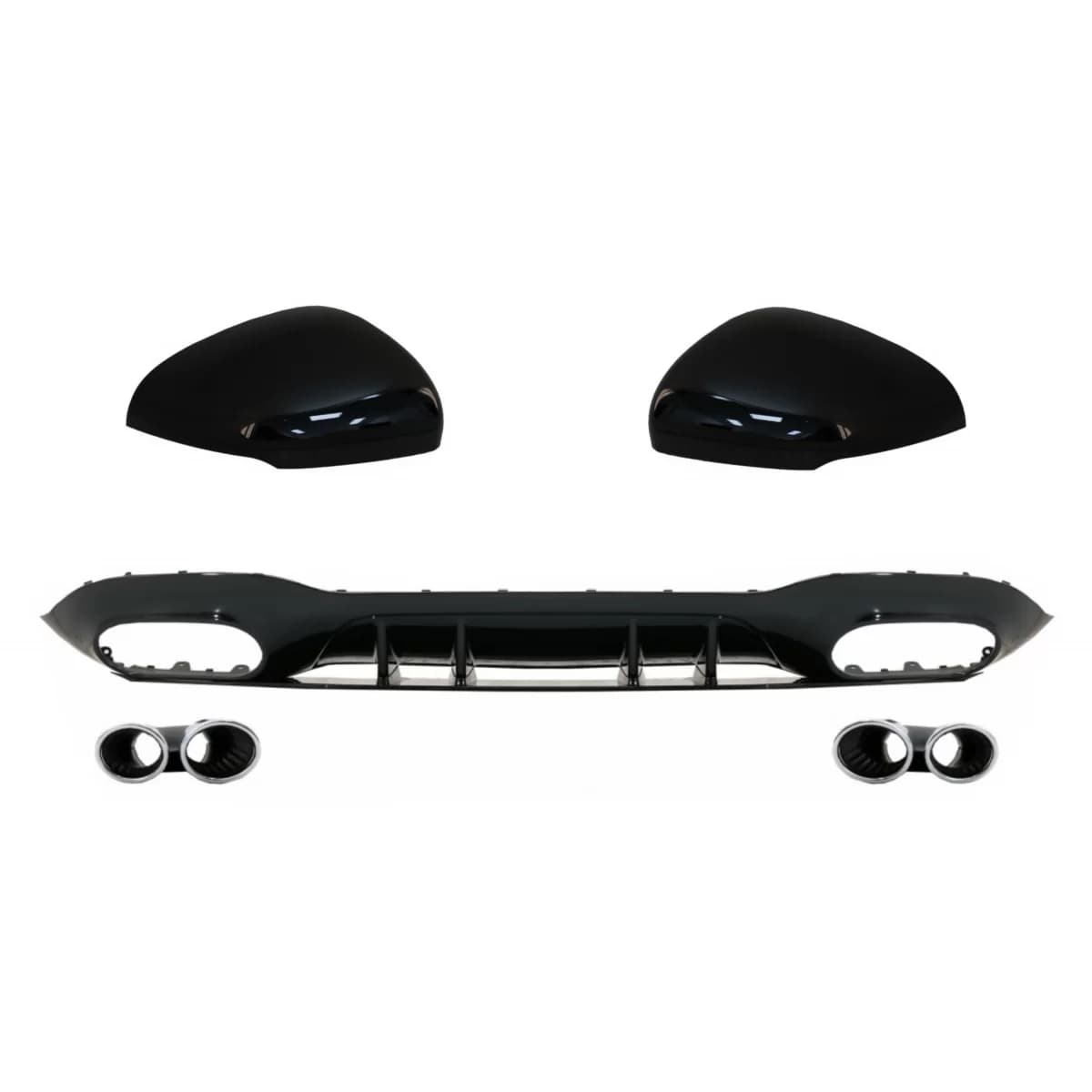 Rear Bumper Diffuser with Chrome Exhaust and Mirror Cover suitable for Mercedes A-Class V177 Sedan (09.2018-2022)