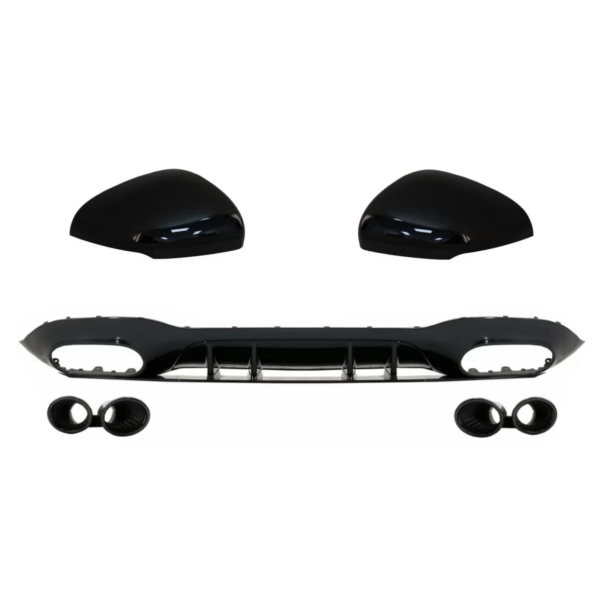 Rear Bumper Diffuser with Black Exhaust and Mirror Cover suitable for Mercedes A-Class V177 Sedan (09.2018-2022)
