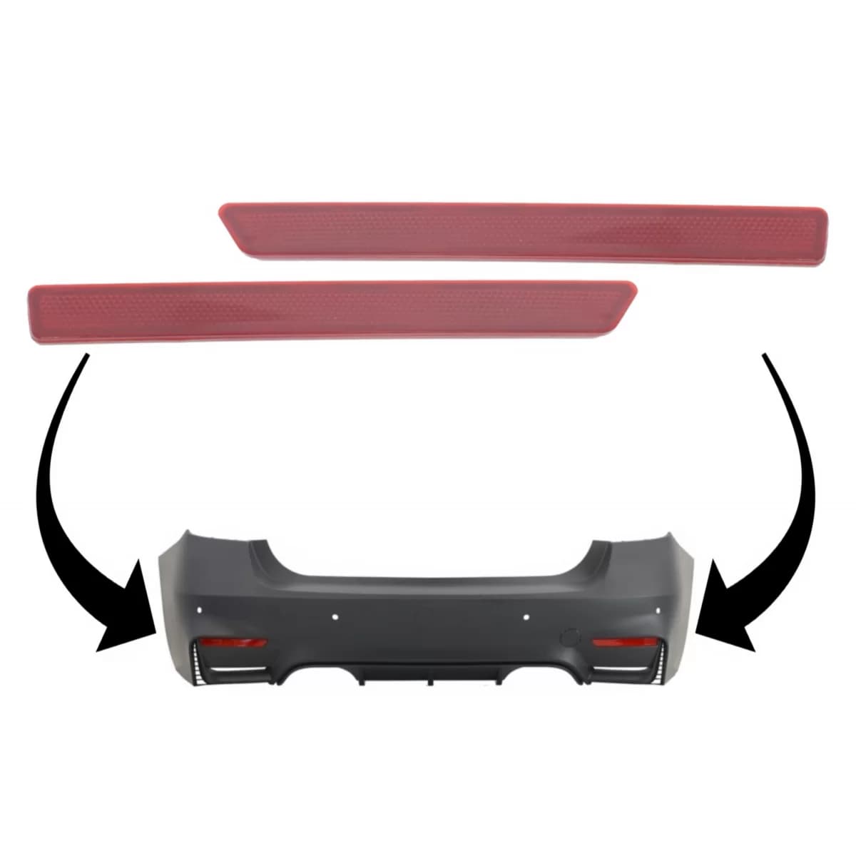 Set Red Reflectors suitable for BMW 3 Series F30 (2011-2019) Only EVO Design Rear Bumper