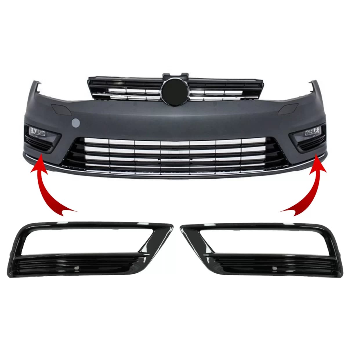 Side Grilles Front Bumper suitable for VW Golf VII 7 (2013-2017) R-Line Design Piano Black